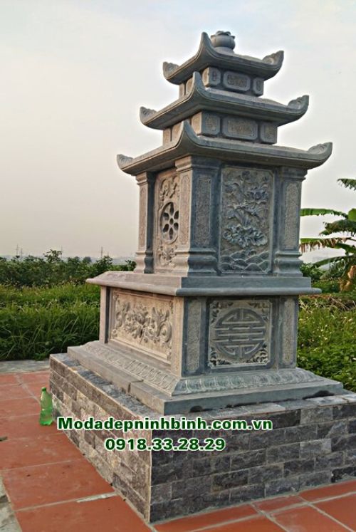 Mẫu mộ ba mái đá xanh đẹp lắp đặt tại Bắc Giang 